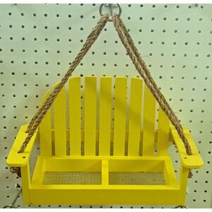 Wooden Hanging Yellow Bird Feeder Bench Swing Seat Seed Garden Handcrafted USA